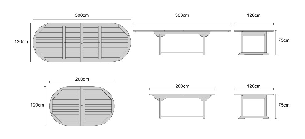 Brompton Teak Extending Double-Leaf Table - Dimensions